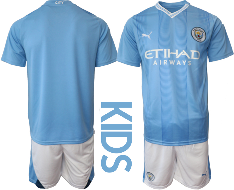 Youth 2023-2024 Club Manchester City home soccer jersey